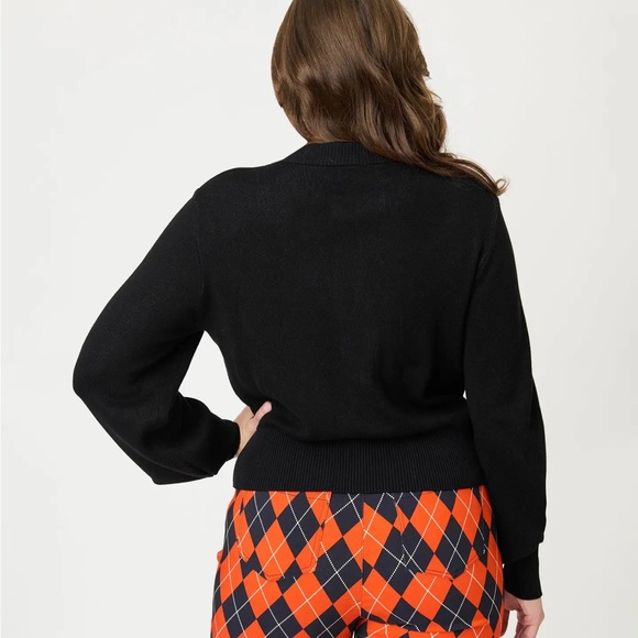 Black Spooky Cat Halloween Cropped Cardigan Sweater - Picture 3 of 3